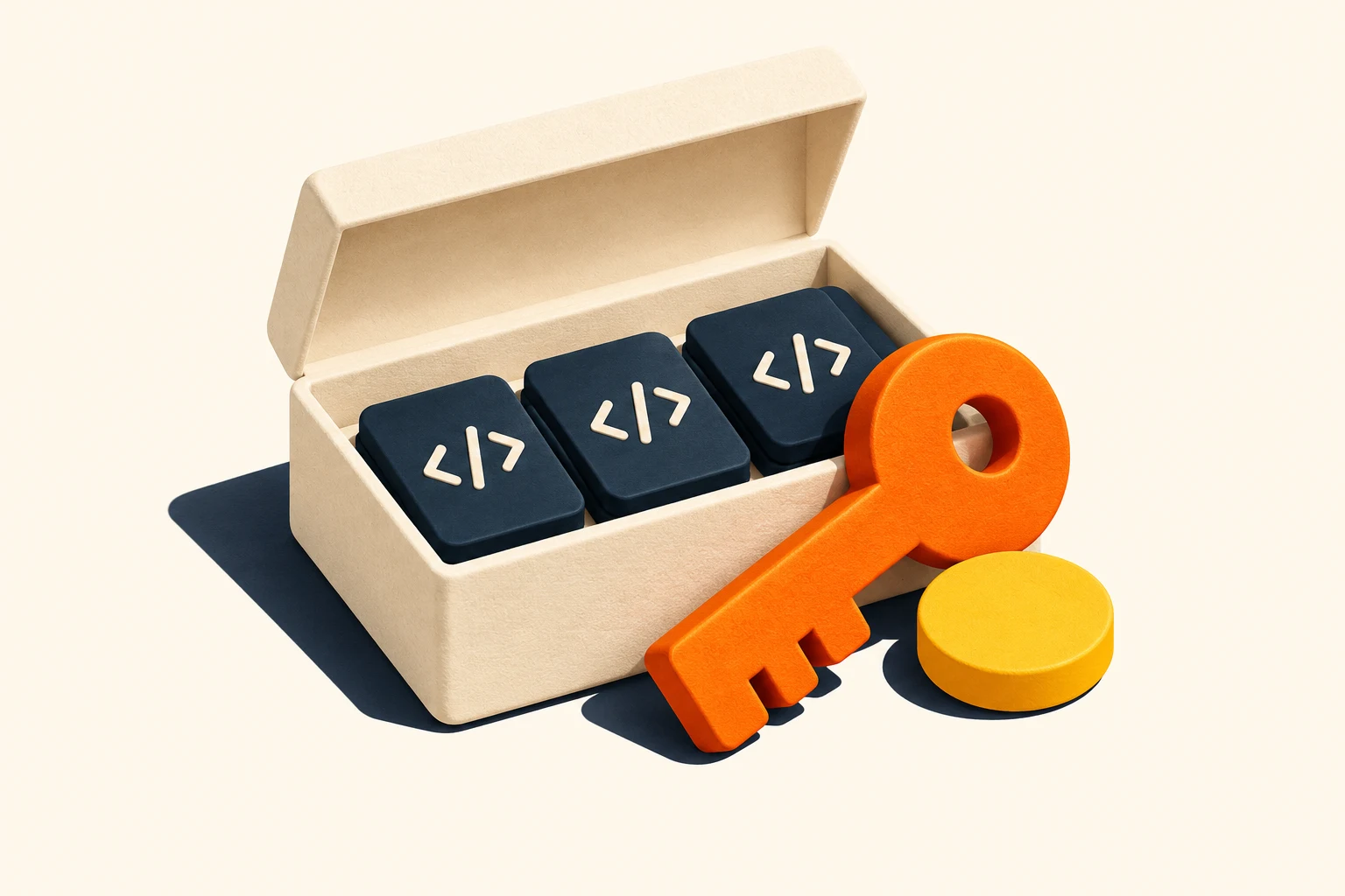 Illustration of a key and an open box of software modules